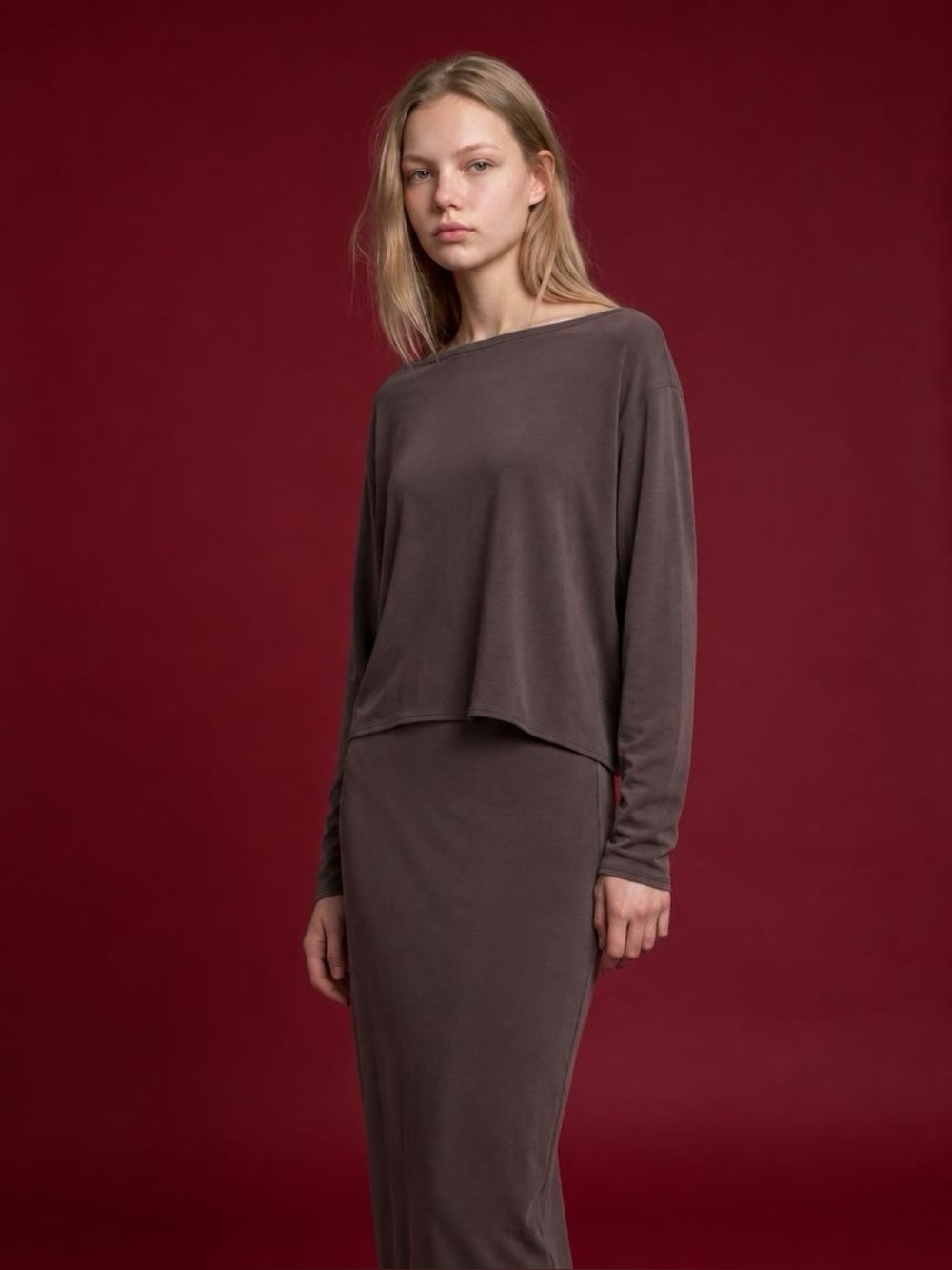 NWT Lululemon Drapey Softstreme Espresso 2 Piece Set -Top XS + Midi Skirt L
